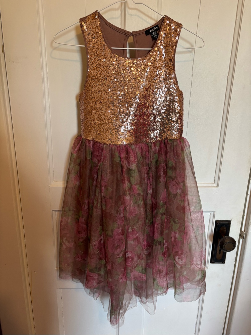 Zunie Rose Gold Sequin Girl Dresses Size Size 10 - With Flower Bottom